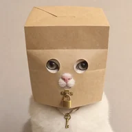 PADLOCAT logo: the white cat with a padlocked paper bag on his head